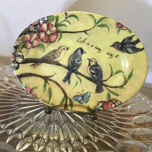 Kate McRostie Small Oval Dish Birds & Flowers